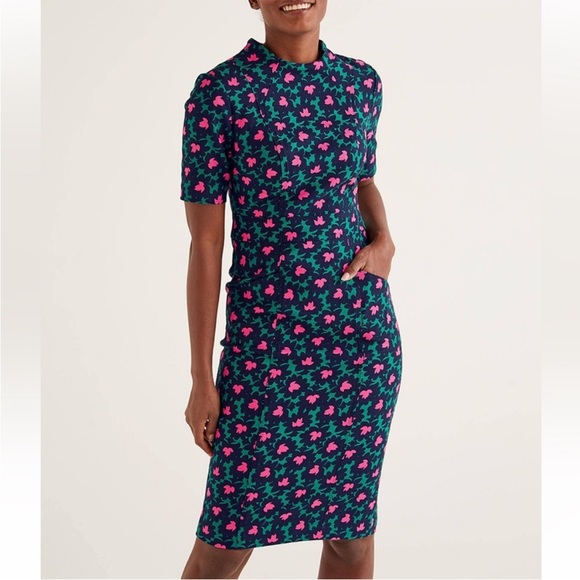 Boden Dresses & Skirts - Boden Forest & Navy Floral Louise Textured Midi Sheath Dress US6R